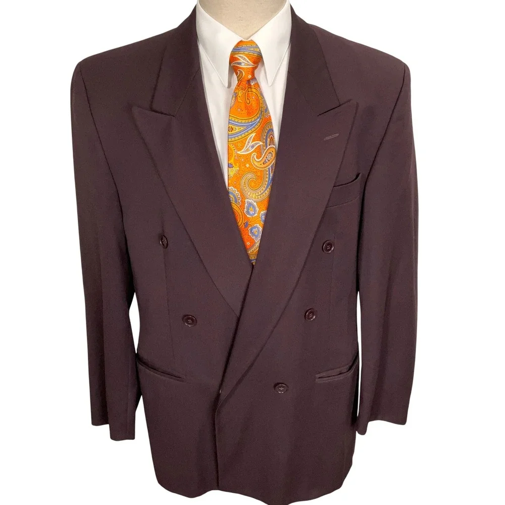 Diamond Company Blazer Mens 42R Eggplant Double Breasted Corporate Executive VTG